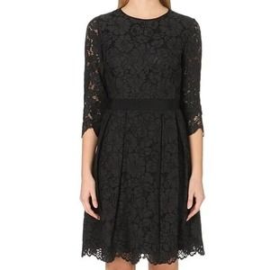 TED BAKER Ameeya Skater Lace Dress Fit Flare 3/4 Sleeve Keyhole Floral 0…
